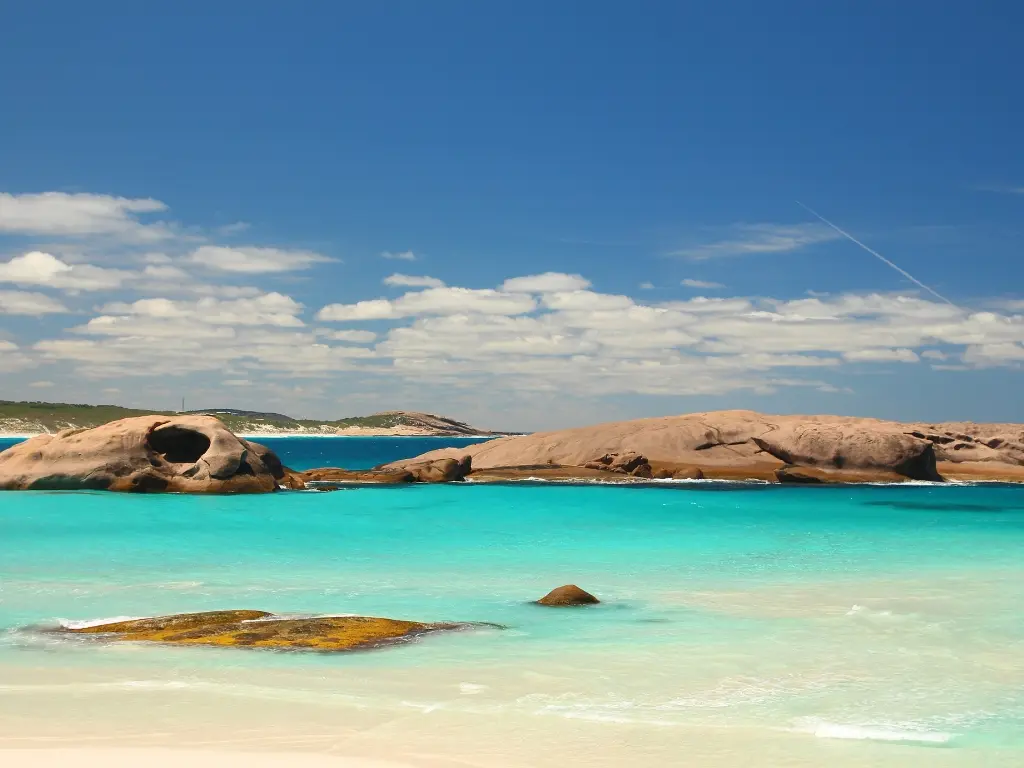 Bright midday view of Esperance beach under a blue sky